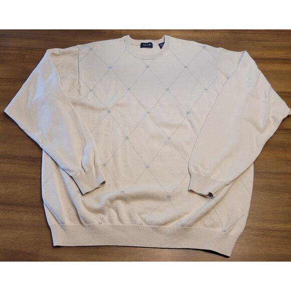 🧶 Izod Men’s Tan Argyle Diamond Knit Sweater – Size L – 100% Cotton – EUC - Picture 1 of 7